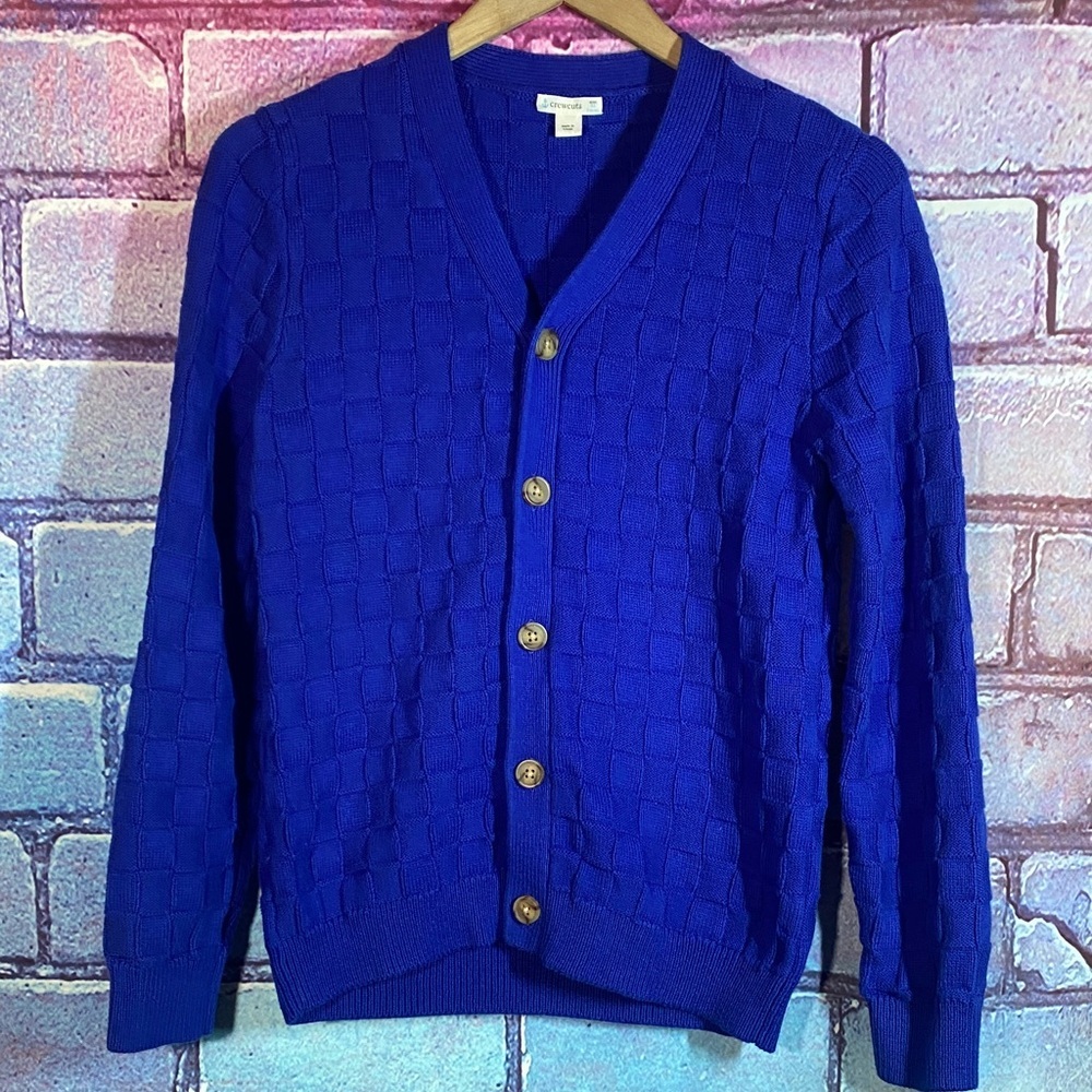 Crewcuts Textured Cardigan Sweater Blue Kids XL 12-14